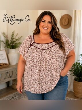 Torrid Square-Neck Puff Sleeve Blouse | Size 2 | Gold Shimmer Threading